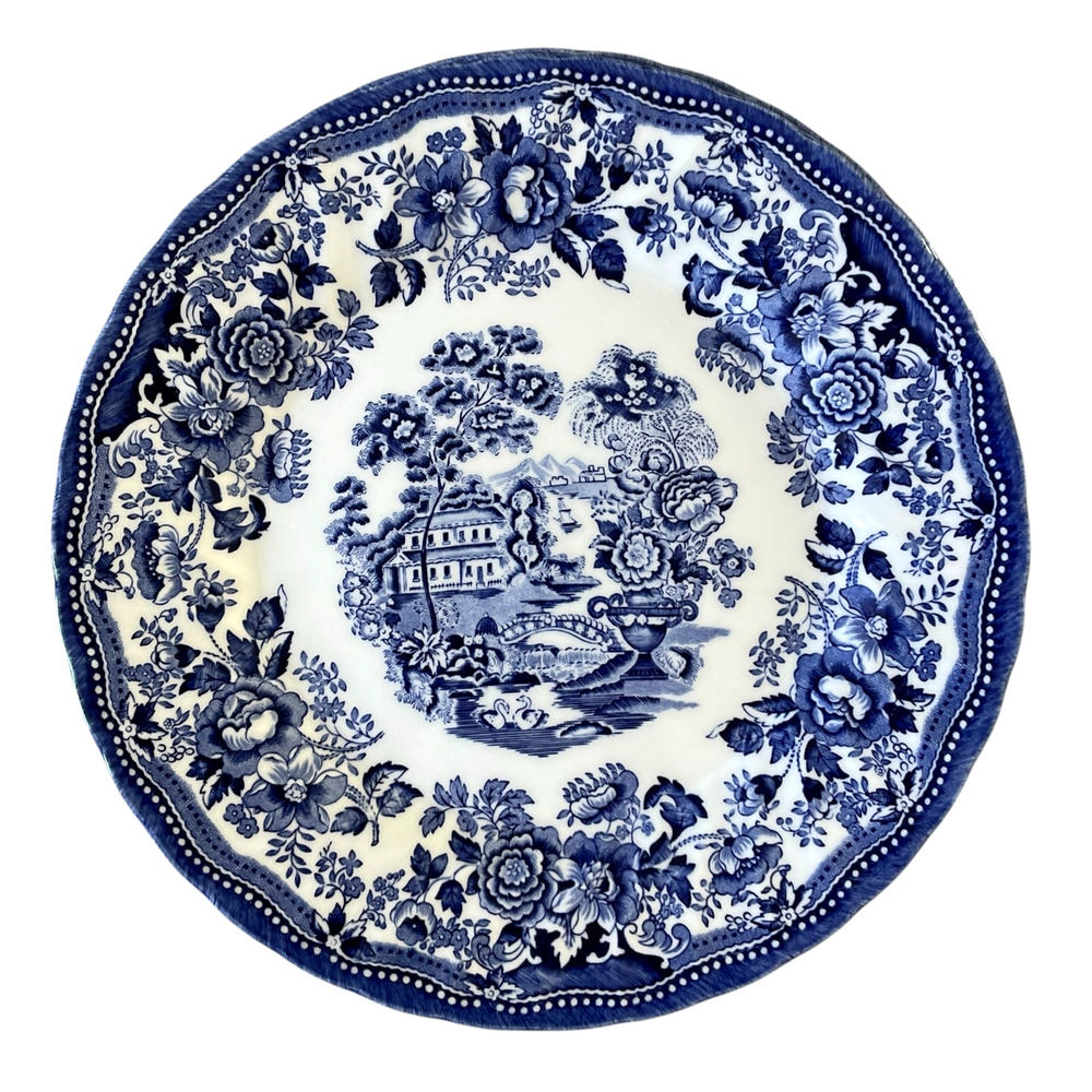 Queens England TONQUIN Porcelain Salad Plates 8in Blue & White Set of 4 NEW